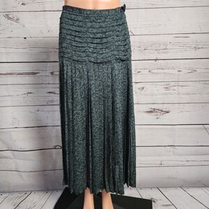 Vintage Rodier Paris Green Abstract Floral Pleated Maxi Skirt - FR 40 / US 8